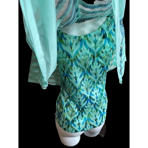 World Unity Top Set / 2 Piece / Mint Green Blue Tank with Cape Poncho / XS - Picture 4 of 8